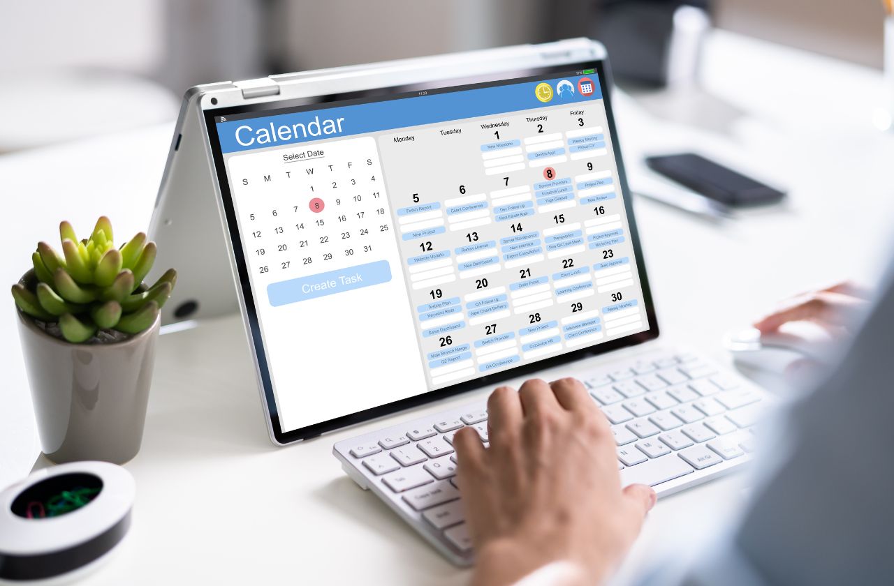 Laptop displaying a content calendar
